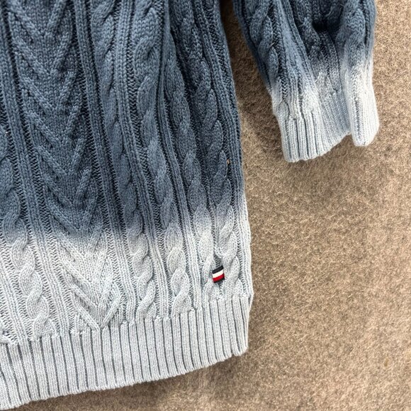 Tommy Hilfiger Sweater Womens XXL Blue Cable Knit Cowl Neck Tie Dye Fleece - Picture 10 of 13